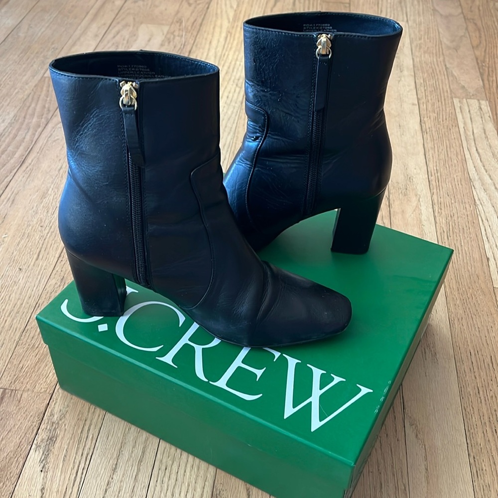 J Crew square toe black ankle boots 8.5